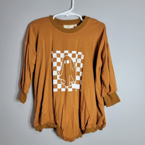 Little Joy Co. Terry Bamboo Ghost Bubble Romper 18-24m Oversized Brown Halloween - Picture 2 of 5